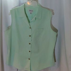 Westbound Button front Blouse, L, Sleeveless, Mint Green